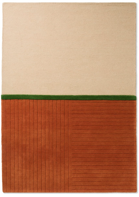 Minimalist Modern Wool Rug – Beige, Terracotta & Green Hand-Tufted Design with Textured Stripes for Living Room & Office Décor