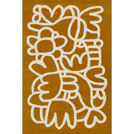 Modern Abstract Floral Hand-Tufted Rug | Mustard Yellow Contemporary Carpet for Living Room, Bedroom & Home Décor