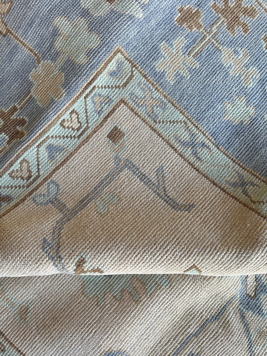 Hand Knotted Oushak Rug – Vintage Turkish Style Carpet | Soft Pastel Oriental Area Rug for Living Room