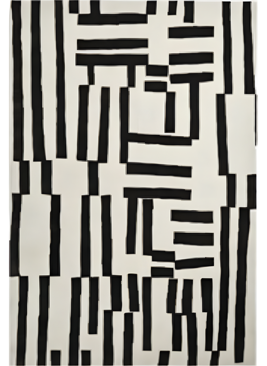 Modern Abstract Hand Tufted Rug – Black & Ivory Geometric Pattern Carpet, Minimalist Area Rug, Contemporary Living Room Decor