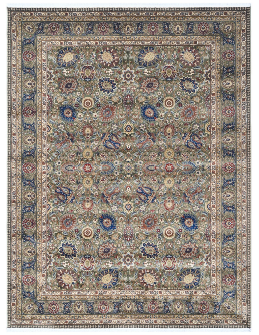 Persian Style Silk Rug | Elegant Green Floral Oriental Design | Luxury Traditional Area Rug