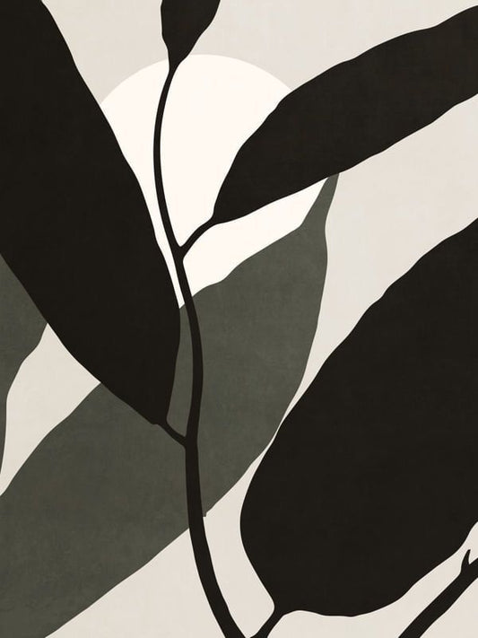 Modern Botanical Abstract Rug – Handwoven Black & Green Leaf Design Carpet with Minimalist Nature Art for Living Room, Bedroom & Contemporary Home Decor