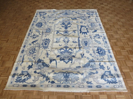 Hand Knotted Oushak Rug – Vintage Style Turkish Design, Soft Wool Area Carpet, Boho Neutral Living Room Décor