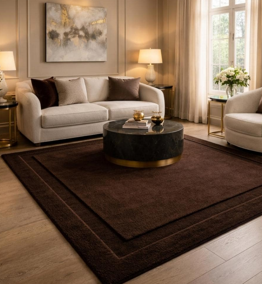 Luxury Chocolate Brown Hand Tufted Rug – Modern Minimalist Solid Wool Area Rug, Plush Contemporary Carpet for Living Room & Bedroom Decor, Custom Handmade Rug