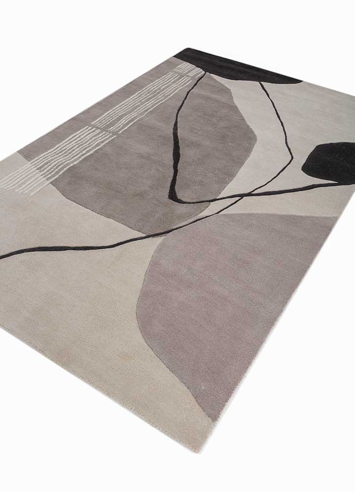 Modern Abstract Grey & Black Rug – Hand Tufted Wool Carpet with Minimalist Geometric Shapes for Contemporary Living Room & Bedroom Décor