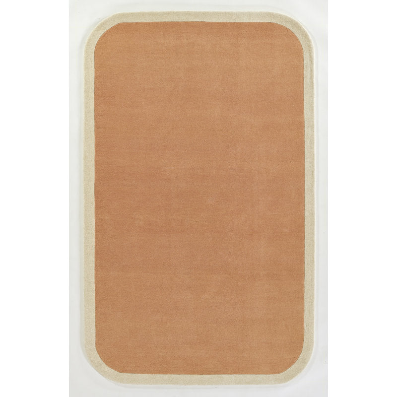 Rust Orange Minimalist Area Rug with Cream Border – Modern Hand-Tufted Carpet for Living Room, Bedroom & Office Décor