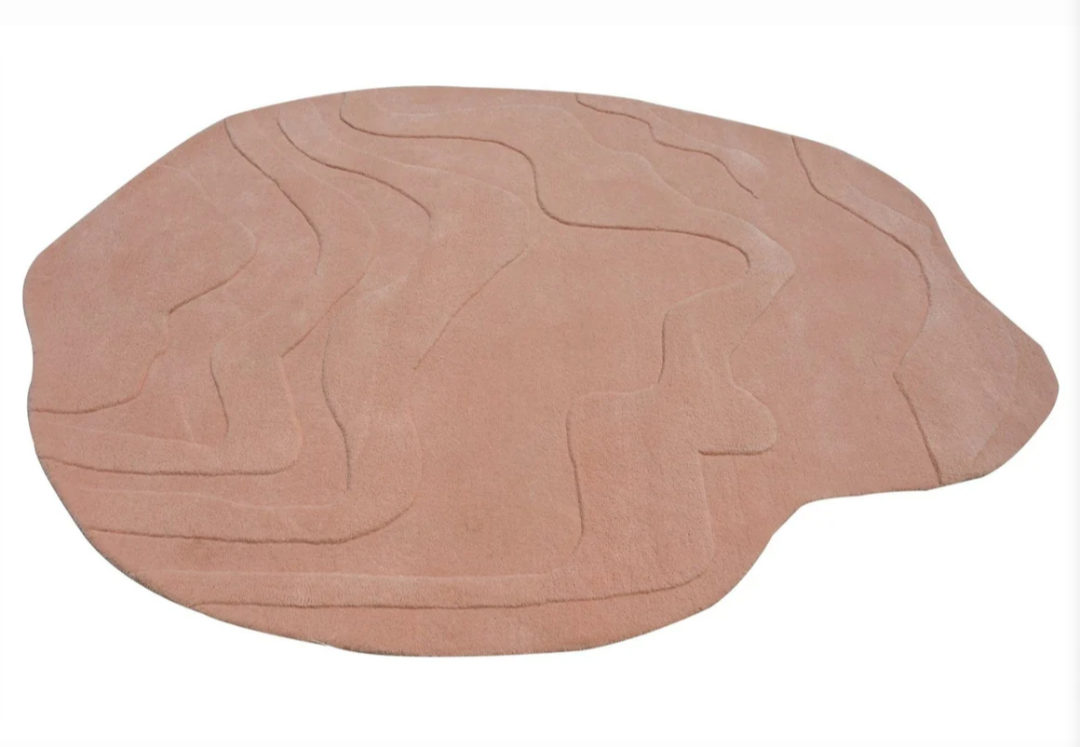 Abstract Irregular Hand Tufted Rug – Modern Peach Pink Area Rug, Organic Shape Contemporary Carpet for Living Room Bedroom Decor