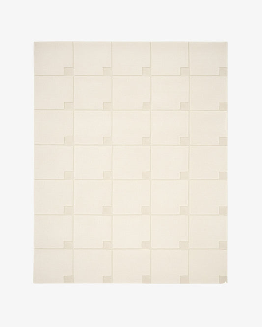 Modern Ivory Hand Tufted Wool Rug – Minimal Geometric Grid Area Rug, Contemporary Neutral Living Room Carpet, Scandinavian Style Handmade Rug