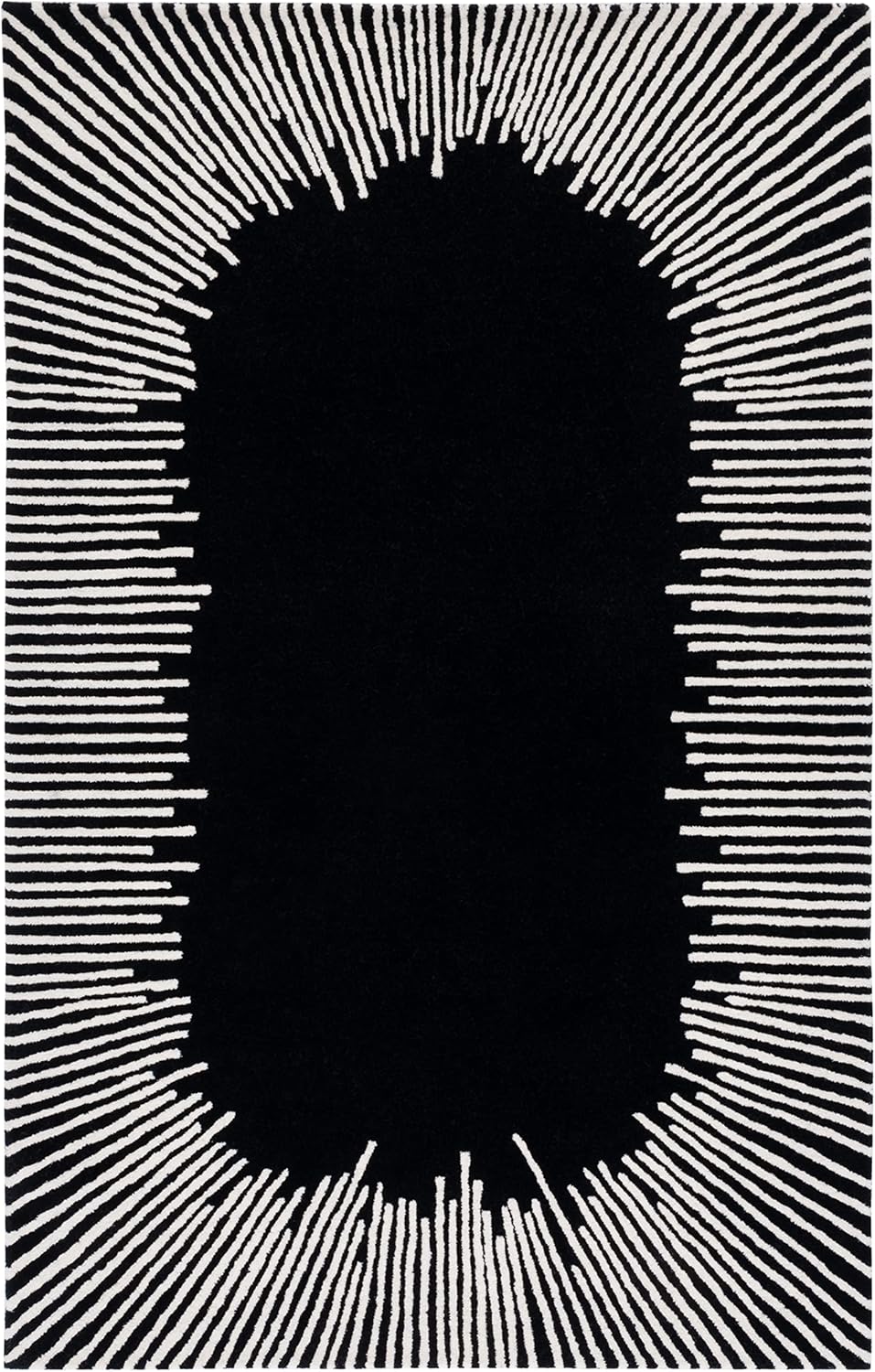 Modern Black and White Sunburst Area Rug | Contemporary Hand-Tufted Carpet for Living Room, Bedroom & Office Décor