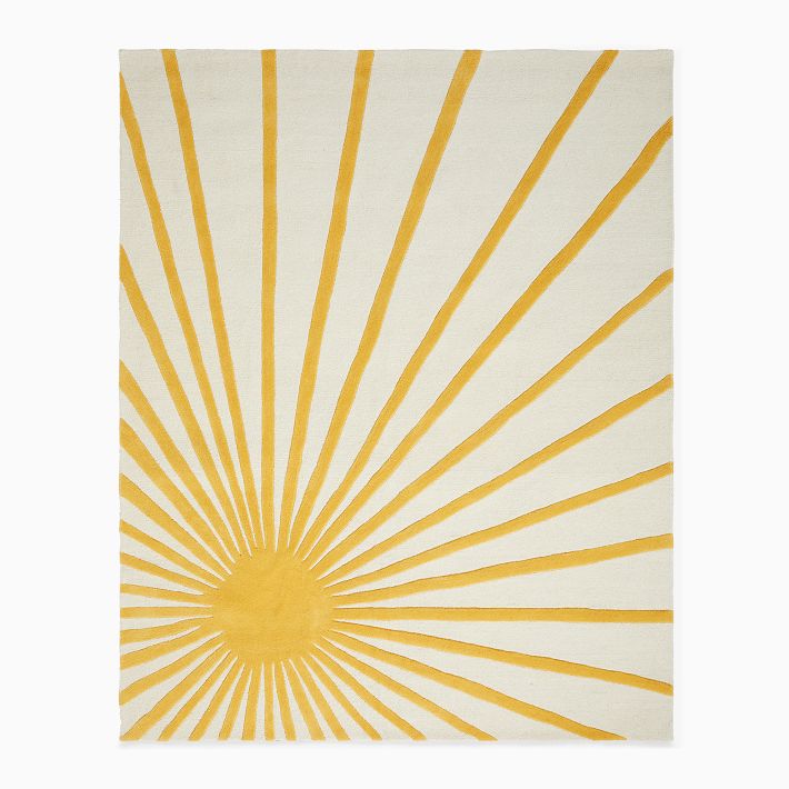 Sunburst Hand-Tufted Rug | Modern Yellow & White Abstract Area Carpet | Bold Geometric Accent Rug for Living Room, Bedroom & Office