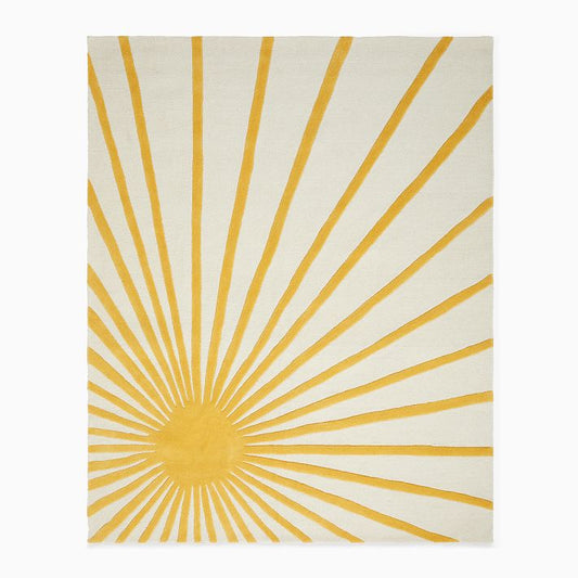 Sunburst Hand-Tufted Rug | Modern Yellow & White Abstract Area Carpet | Bold Geometric Accent Rug for Living Room, Bedroom & Office