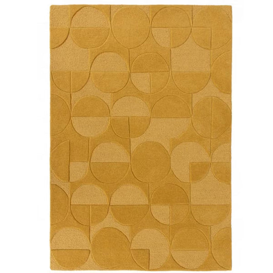 Modern Mustard Yellow Geometric Rug – Hand-Tufted Circle & Abstract Pattern Carpet for Living Room, Bedroom & Office Décor