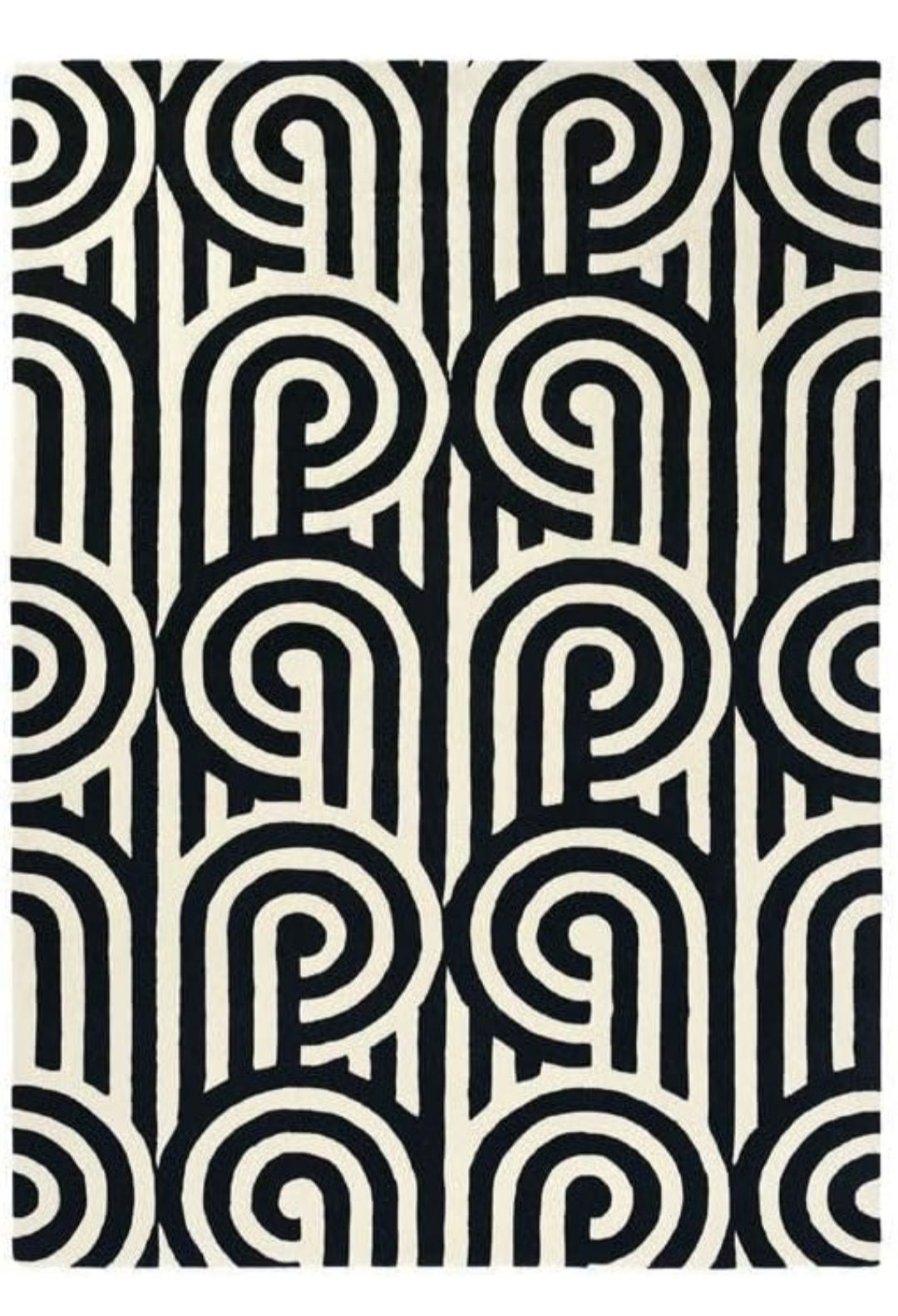 Modern Black and White Geometric Rug – Hand-Tufted Wool Area Carpet – Retro Arch Pattern for Living Room or Bedroom Decor