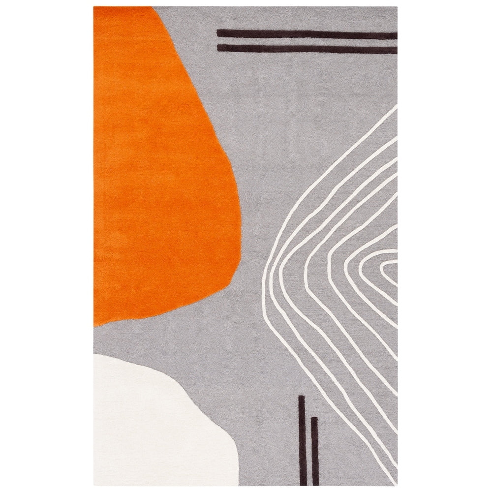 Modern Grey and Orange Abstract Area Rug – Minimalist Geometric Pattern Carpet for Living Room, Bedroom & Office Decor