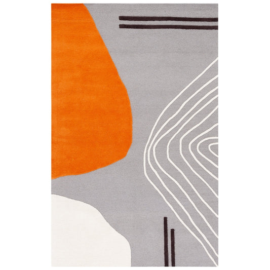 Modern Grey and Orange Abstract Area Rug – Minimalist Geometric Pattern Carpet for Living Room, Bedroom & Office Decor