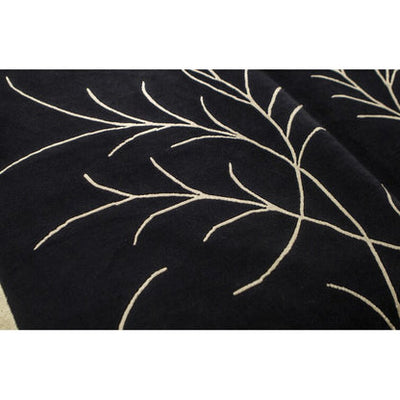 Modern Black Botanical Area Rug – Hand-Tufted Carpet with Elegant Ivory Leaf Vine Pattern for Living Room & Hallway Decor