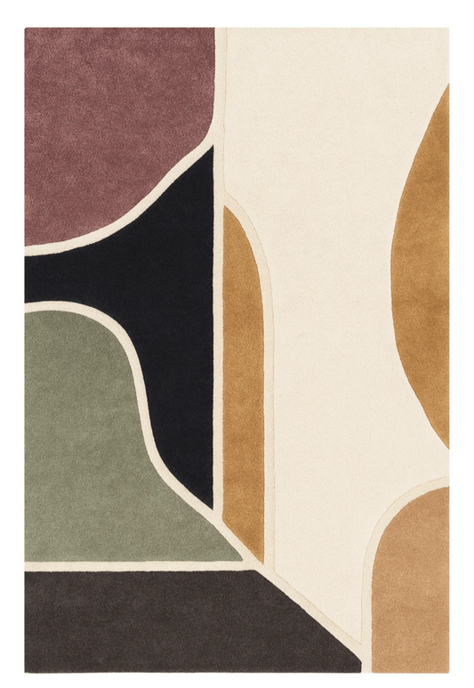 Modern Abstract Hand Tufted Rug – Earth Tone Geometric Designer Area Rug