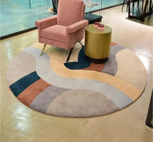 Modern Round Hand-Tufted Rug – Colorful Abstract Carpet for Living Room, Bedroom & Lounge | Soft Wool Blend | Designer Floor Decor