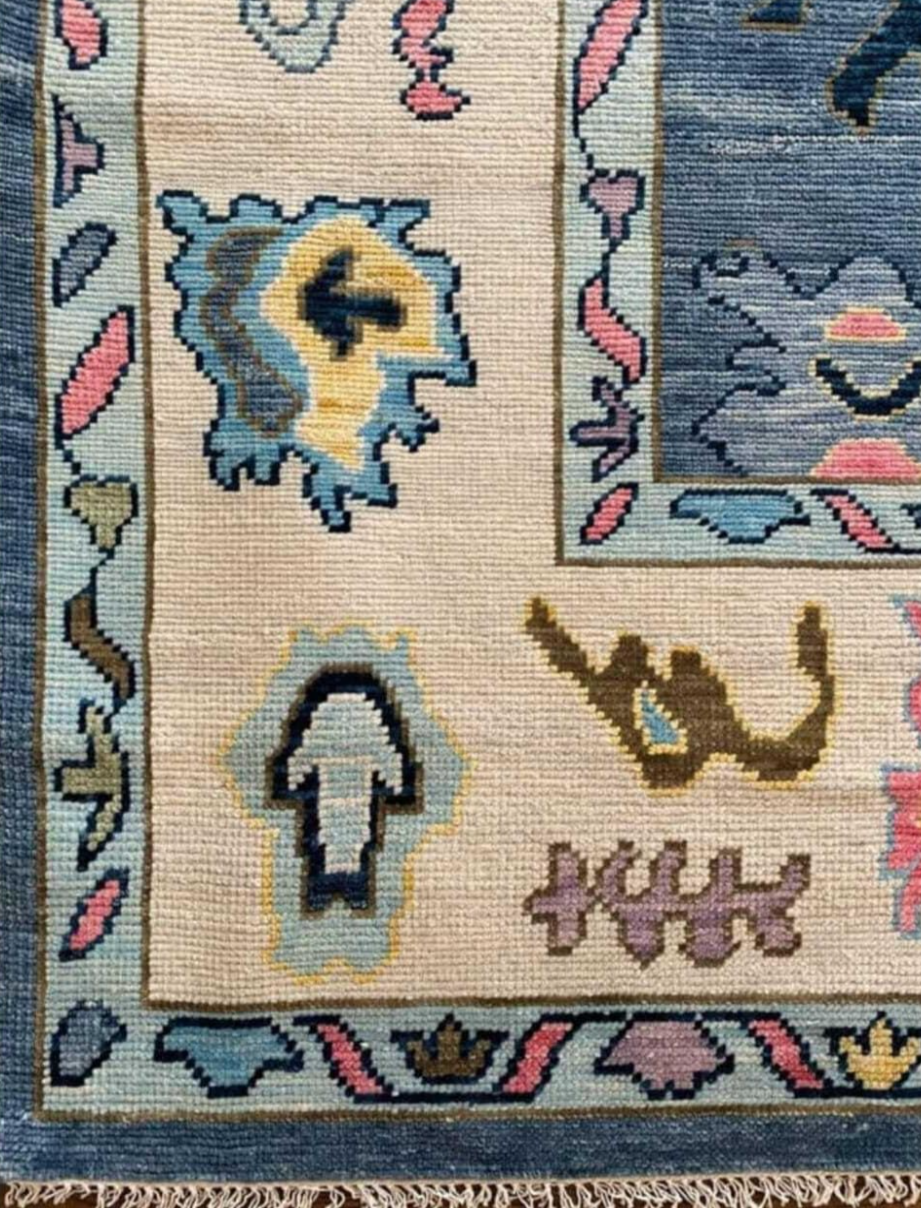Hand Knotted Oushak Rug – Vintage Turkish Design | Luxury Wool Area Carpet for Living Room