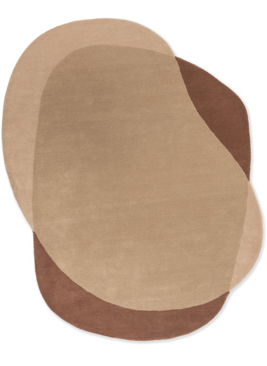 Modern Organic Shape Area Rug – Overlapping Beige & Brown Abstract Design for Contemporary Living Room & Bedroom Décor