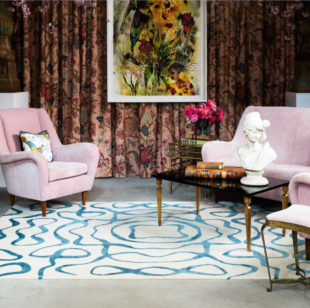 Modern Blue Abstract Area Rug – Hand Tufted Ivory & Teal Pattern Carpet for Living Room, Bedroom & Contemporary Home Décor