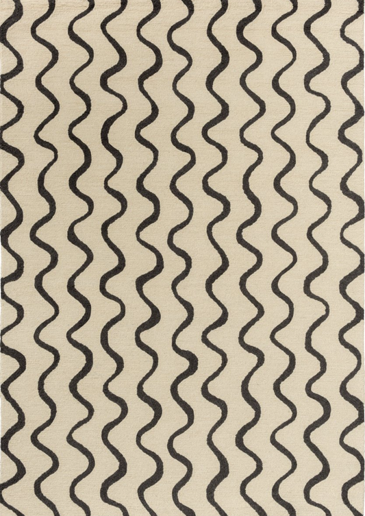 Black & Ivory Wavy Line Area Rug – Modern Geometric Handcrafted Carpet for Living Room, Bedroom & Office Décor