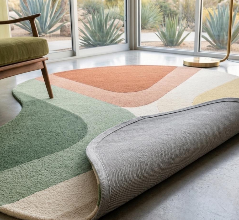Abstract Irregular Hand Tufted Rug, Modern Organic Shape Wool Carpet, Scandinavian Minimalist Area Rug, Mid Century Contemporary Living Room Decor, Custom Artistic Tufted Rug