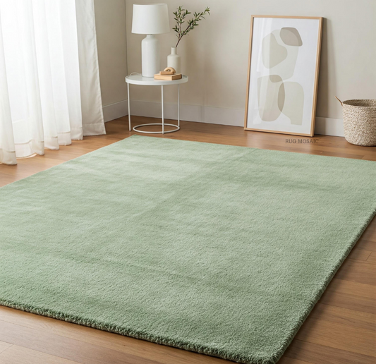 Sage Green Wool Area Rug Soft Handwoven Modern Carpet for Living Room