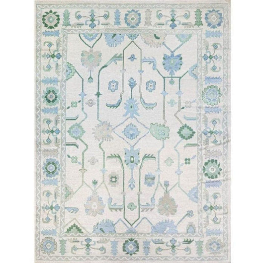 Hand Knotted Oushak Rug – Vintage Turkish Design | Soft Pastel Wool Carpet for Living Room, Bedroom & Home Décor