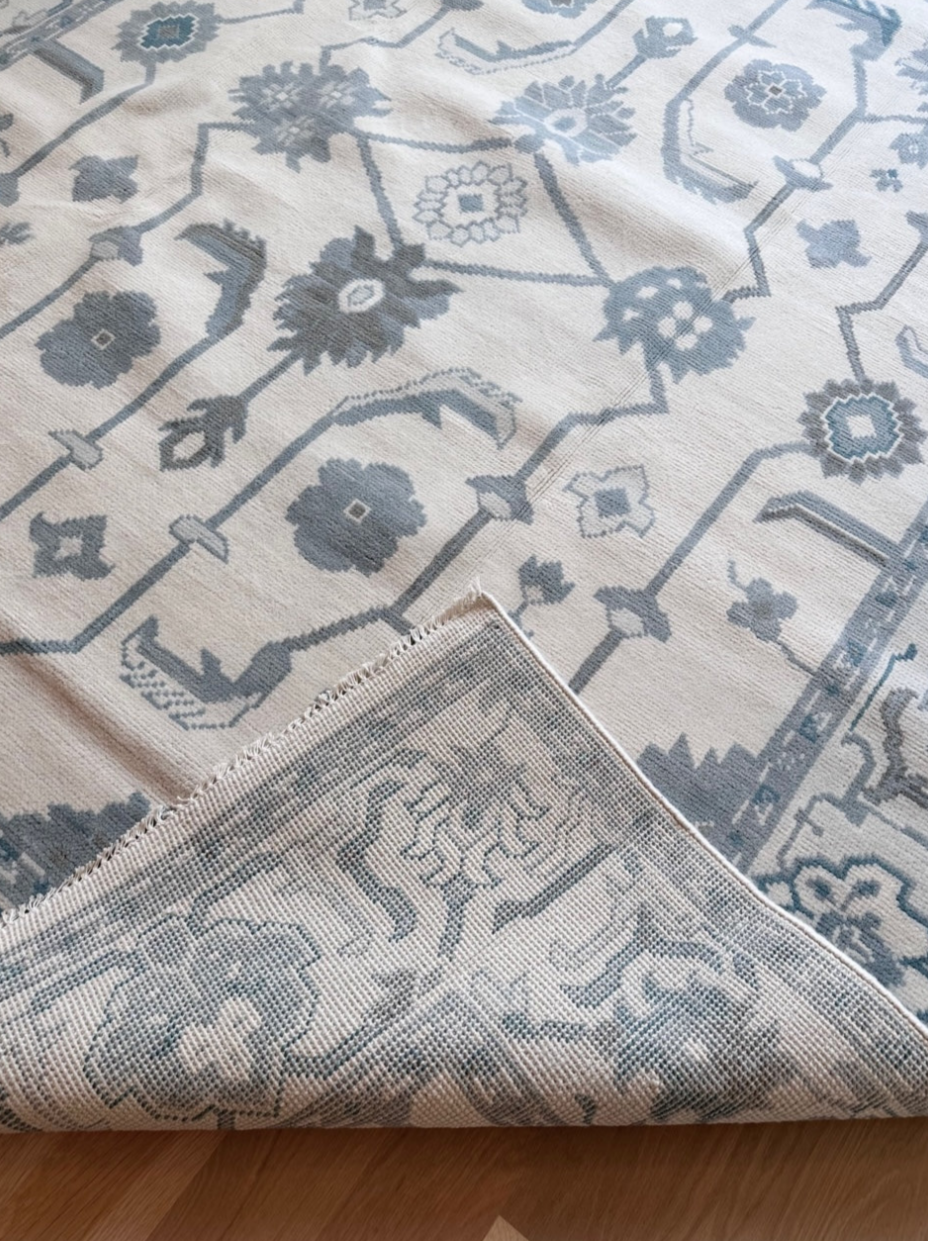 Luxury Hand-Knotted Oushak Rug – Authentic Turkish Design | Soft Wool Vintage Style Area Carpet for Living Room & Bedroom