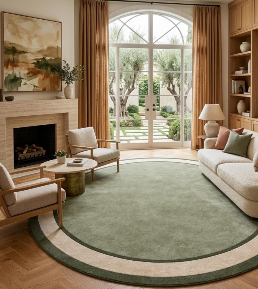 Hand Tufted Round Green Area Rug, Modern Minimalist Wool Rug, Scandinavian Living Room Carpet, Sage Green Circle Rug, Contemporary Handmade Floor Rug, Luxury Home Decor