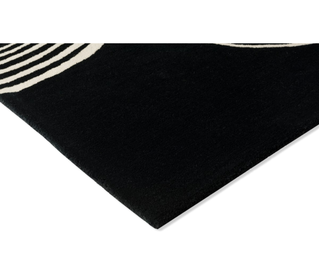 Modern Abstract Black & White Wool Rug – Hand-Tufted Contemporary Swirl Design for Living Room, Bedroom & Office Décor