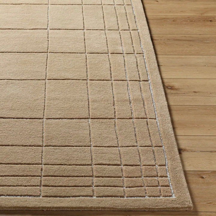 Premium Hand-Tufted Beige Wool Area Rug | Subtle Grid Pattern for Elegant Living & Dining Rooms