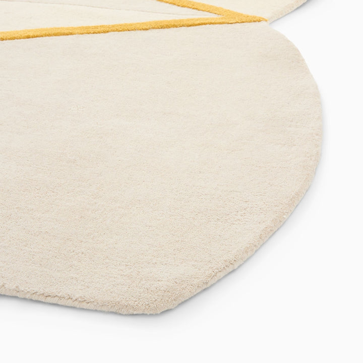 Modern Geometric Hand-Tufted Rug | Ivory & Beige Carpet with Yellow Line Accents | Contemporary Living Room & Bedroom Decor