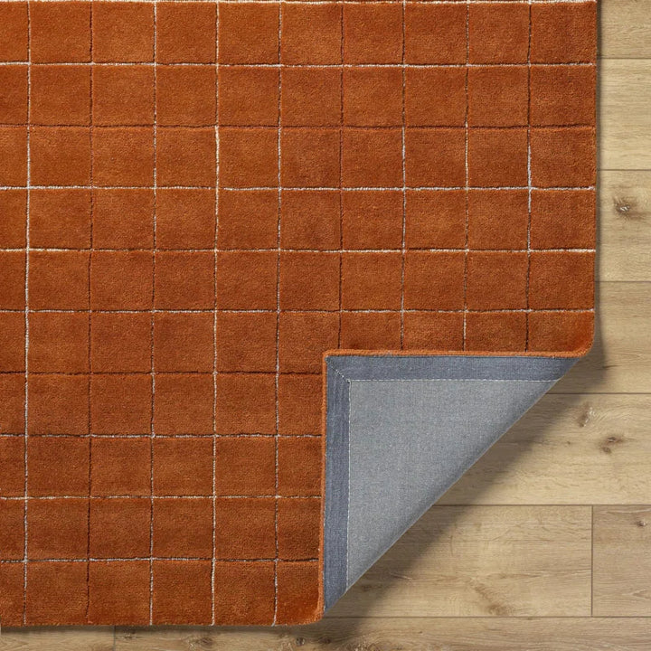Modern Hand-Tufted Terracotta Wool Rug | Small Grid Pattern for Contemporary & Minimalist Spaces
