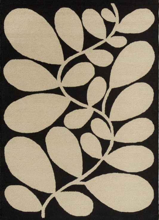 Modern Black and Beige Leaf Pattern Area Rug – Elegant Botanical Design for Living Room, Bedroom & Office Décor