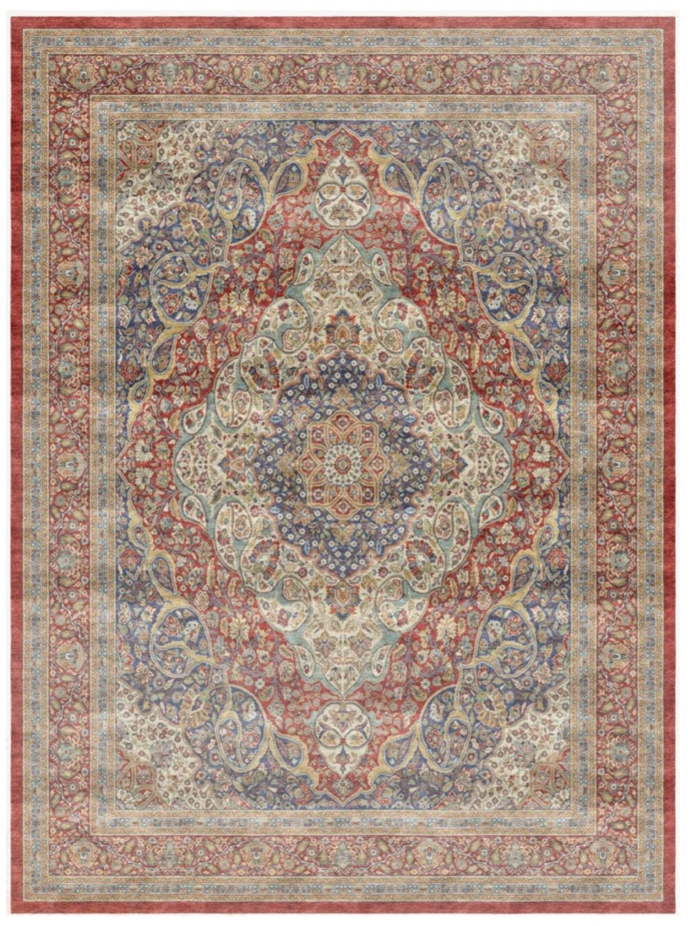 Luxury Persian Silk Rug – Intricate Floral Medallion Design in Rich Red & Blue