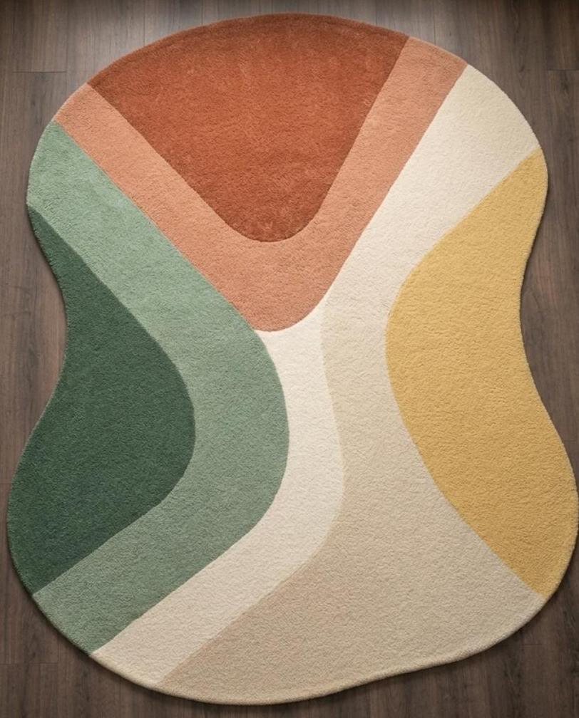 Abstract Irregular Hand Tufted Rug, Modern Organic Shape Wool Carpet, Scandinavian Minimalist Area Rug, Mid Century Contemporary Living Room Decor, Custom Artistic Tufted Rug