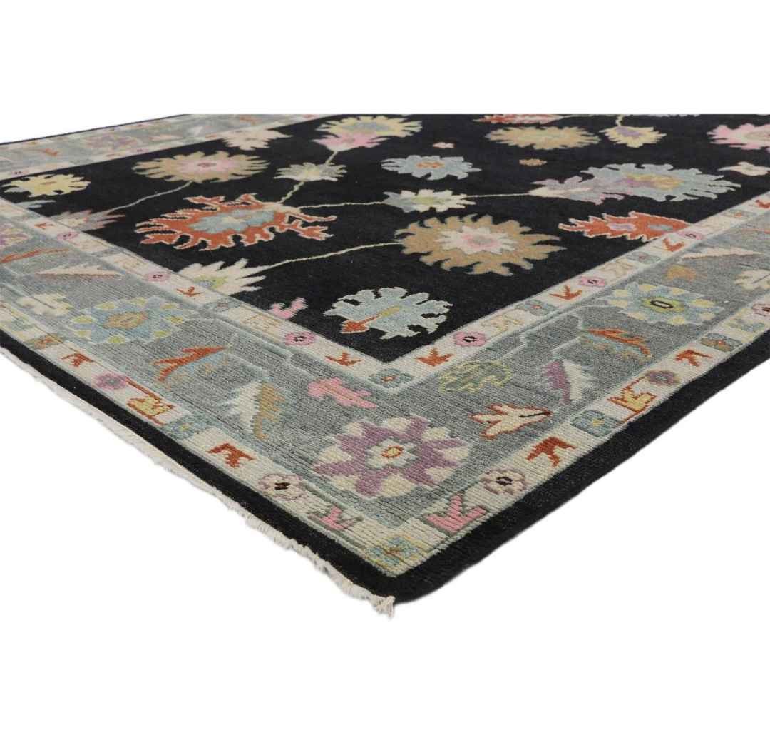 Hand-Knotted Oushak Rug – Luxury Wool Area Rug, Floral Oriental Design for Living Room & Bedroom