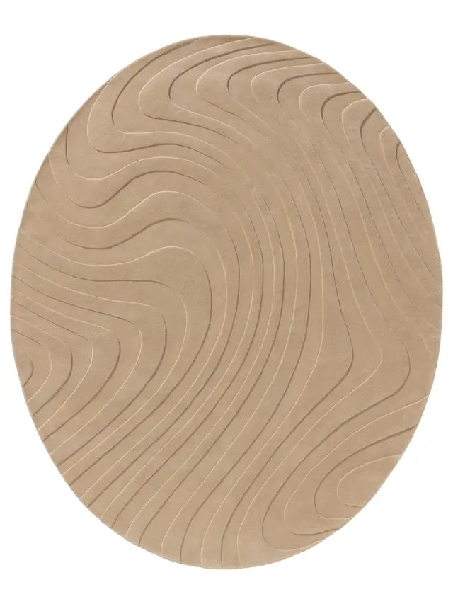 Contemporary Round Taupe Wave Design Rug – Modern Neutral Carpet for Living Room, Bedroom & Office Décor