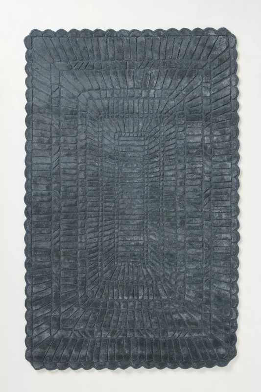 Luxury Dark Gray Hand-Tufted Rug | Textured Geometric Scalloped Border Carpet | Modern Neutral Area Rug for Living Room & Bedroom Decor