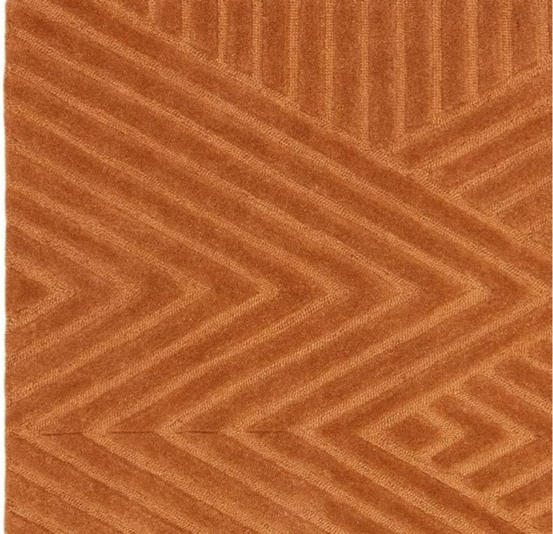 Hand-Tufted Geometric Orange Rug | Modern Area Carpet for Living Room & Home Decor