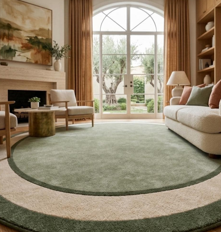 Hand Tufted Round Green Area Rug, Modern Minimalist Wool Rug, Scandinavian Living Room Carpet, Sage Green Circle Rug, Contemporary Handmade Floor Rug, Luxury Home Decor