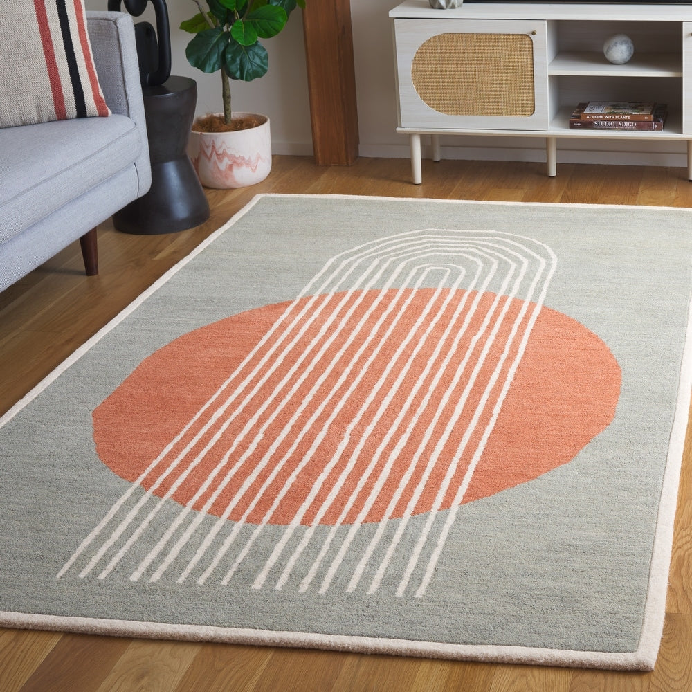 Modern Grey and Terracotta Abstract Area Rug – Minimalist Geometric Pattern Carpet for Living Room, Bedroom & Contemporary Home Decor