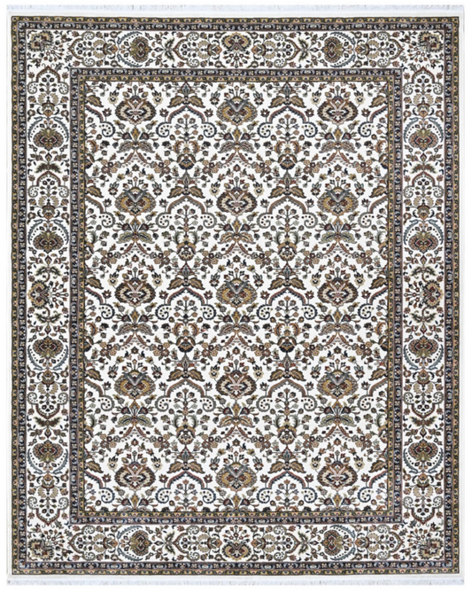 Luxury Persian Silk Area Rug – Ivory White Floral Palace Design, Soft Shiny Finish, Premium Elegant Carpet for Living Room & Bedroom