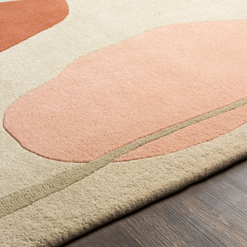 Modern Abstract Hand-Tufted Wool Rug – Beige, Terracotta & Blush Geometric Carpet for Living Room & Bedroom Decor
