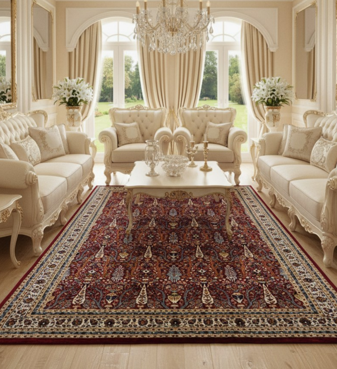 Luxury Persian Silk Rug – Rich Burgundy Classic Pattern for Elegant Living Rooms