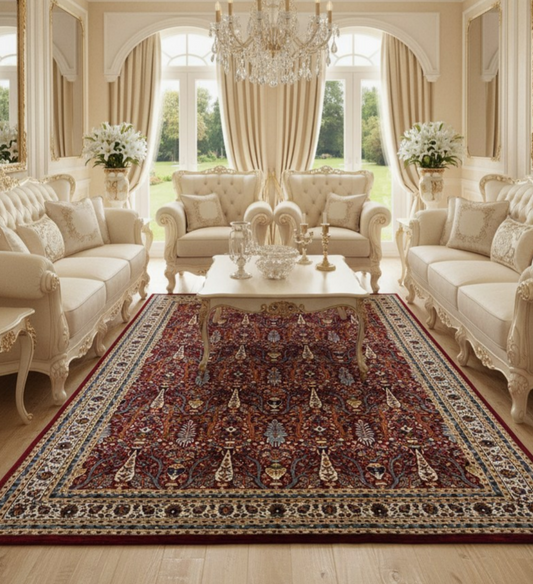 Luxury Persian Silk Rug – Rich Burgundy Classic Pattern for Elegant Living Rooms