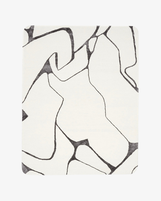 Modern Abstract Hand Tufted Wool Rug, Minimalist Black & Ivory Area Rug, Contemporary Handmade Carpet for Living Room, Bedroom Decor