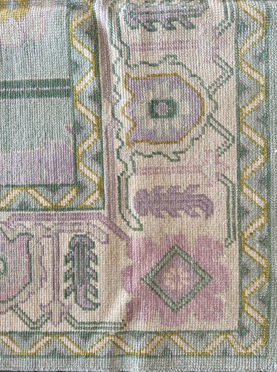 Hand Knotted Oushak Rug – Aqua Blue Pastel Turkish Wool Vintage Area Carpet